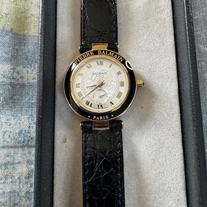 Pierre Balmain Paris Gold Plated Black Leather Swiss Luxury Women's Watch